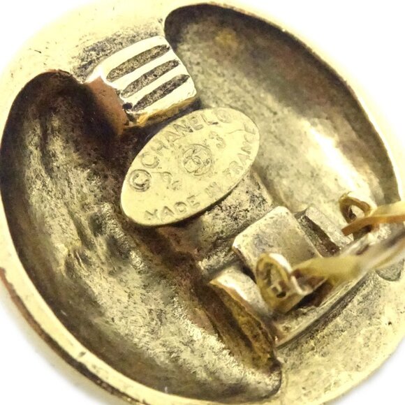 Chanel Button Rhinestone Earrings Clip-On Gold - Picture 4 of 4